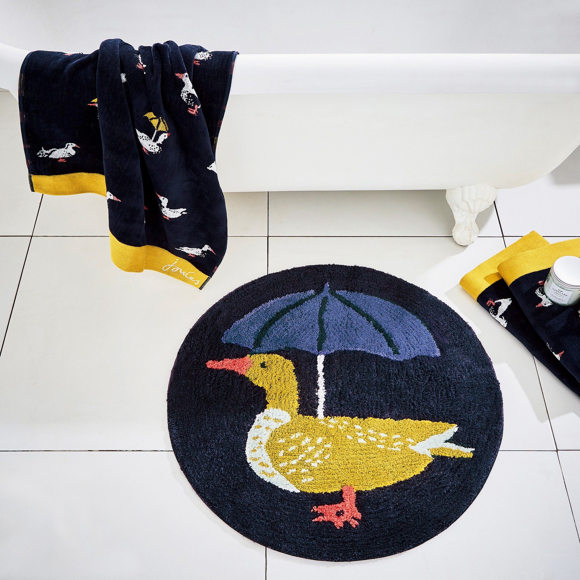 Ducks March Cotton Bath Mat By Joules In French Navy Blue